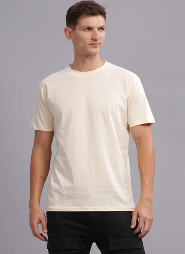 Cream Half Sleeve Round Neck T-Shirt