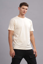 Cream Half Sleeve Round Neck T-Shirt