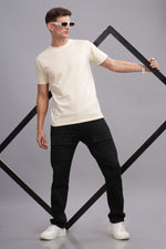 Cream Half Sleeve Round Neck T-Shirt